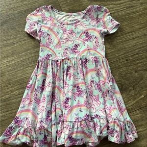 Posh peanut 2T Girls' Pink Unicorn & Rainbow Dress
